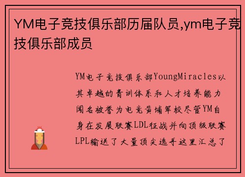 YM电子竞技俱乐部历届队员,ym电子竞技俱乐部成员