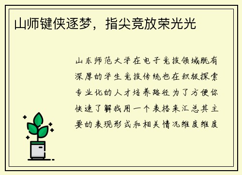 山师键侠逐梦，指尖竞放荣光光